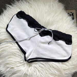 Victoria’s Secret Black and White Lace Trim Velour Shorts